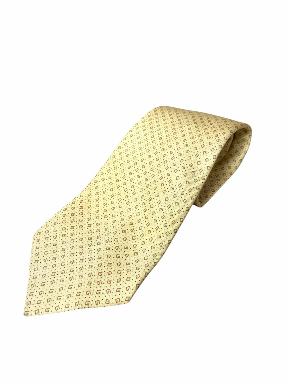 Vintage Gucci Pale Yellow Silk Tie with Micro GG Pattern